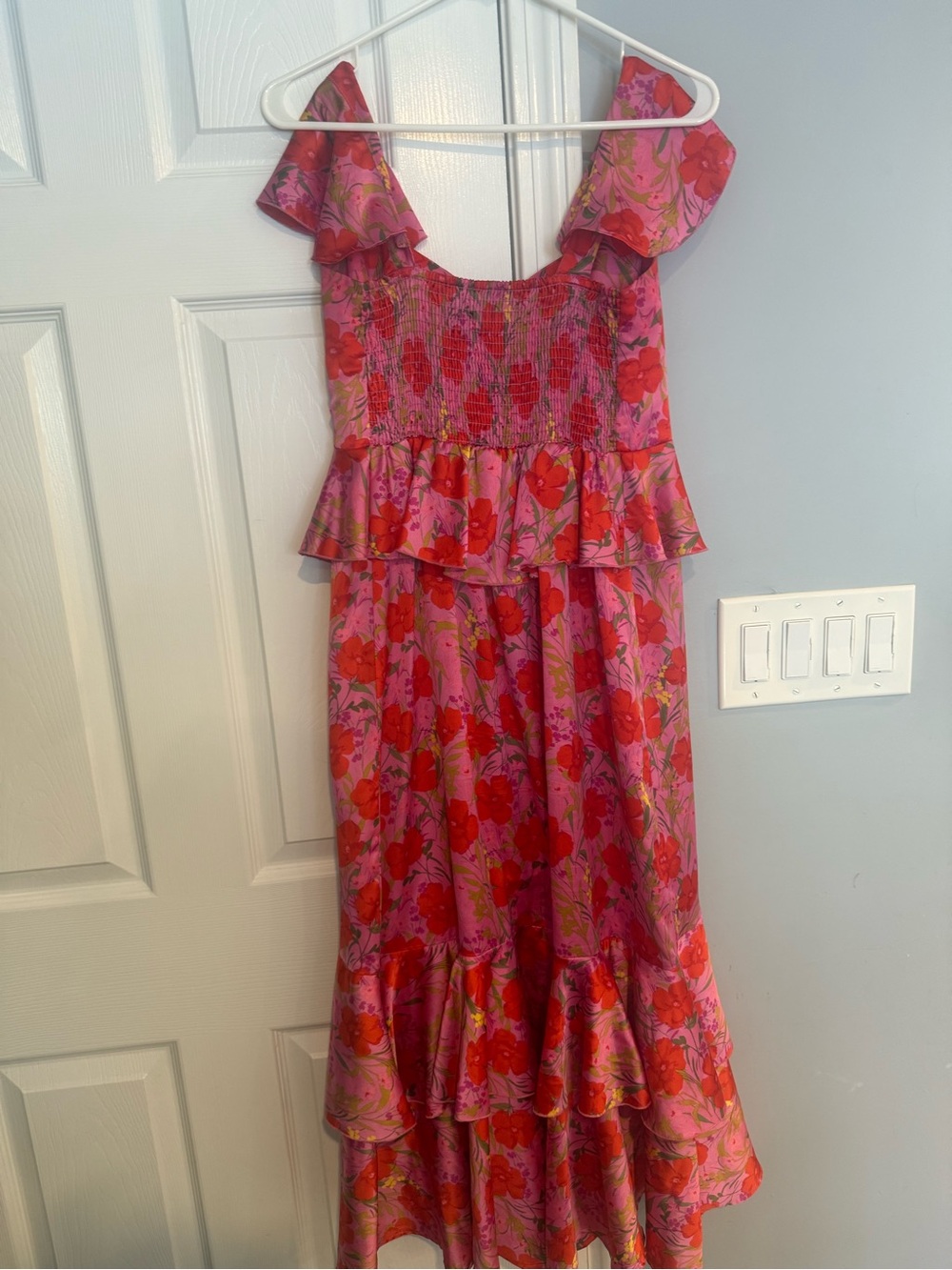 ✨Show Me Your Mumu Pink Floral Midi Dress with Red & Pink Print - Picture 4 of 5